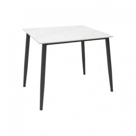 029-000376 Τραπέζι Gustas pakoworld λευκό μαρμάρου sintered stone-μαύρο μέταλλο 80x80x76εκ