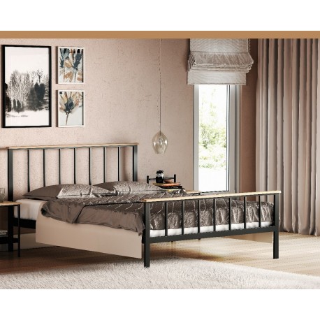 7762 ΤΟΝΙΑ ΚΡΕΒΑΤΙ ΞΥΛΟ-ΜΕΤΑΛΛΟ ΜΑΥΡΟ/URBAN OAK ΔΙΠΛΟ ΕΛΛΗΝΙΚΗΣ ΚΑΤΑΣΚΕΥΗΣ ΓΙΑ ΣΤΡΩΜΑ 160Χ200ΕΚ. ΜΕ ΤΑΒΛΕΣ