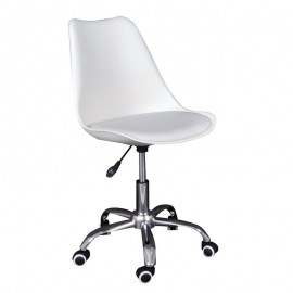 ΕΟ201,2WL MARTIN-W Καρέκλα Γραφείου, Βάση Χρώμιο, PP & Pu Άσπρο, Μονταρισμένη Ταπετσαρία