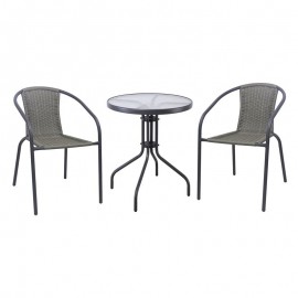 Ε240,14W BALENO-W Set Κήπου - Βεράντας: Τραπέζι + 2 Πολυθρόνες Μέταλλο Ανθρακί, Wicker Mixed Grey
