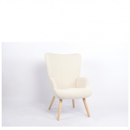 14770085 Πολυθρόνα ArteLibre LIRA Κρεμ Ύφασμα Κοτλέ/Ξύλο 94.5x64x70.5cm Μπεζ/Κρεμ