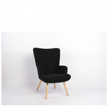 14770088 Πολυθρόνα ArteLibre LIRA Μαύρο Ύφασμα Κοτλέ/Ξύλο 94.5x64x70.5cm Μαύρο