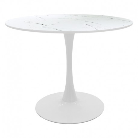 029-000374 Tραπέζι Balou pakoworld mdf σε λευκή απόχρωση με όψη μαρμάρου Φ120x73εκ