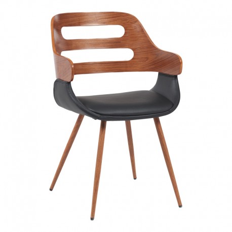 332-000025 Πολυθρόνα Fern pakoworld PU μαύρο-ξύλο καρυδί απόχρωση 52x59x80εκ