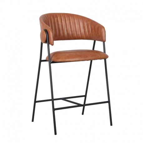 ΕΜ7101,1 ALFRED Σκαμπό BAR Μέταλλο Βαφή Μαύρο, PU Camel