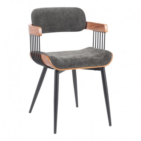 332-000029 Πολυθρόνα Cameo pakoworld μέταλλο μαύρο-καρυδί ξύλο-ανθρακί ύφασμα 53x49.5x75.5εκ