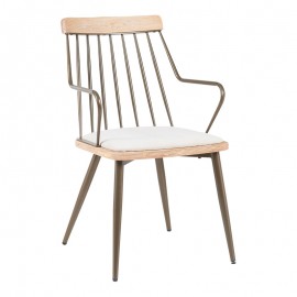 332-000031 Πολυθρόνα Posse pakoworld μέταλλο μπρονζέ-white wash ξύλο-μπεζ ύφασμα 52x59x83εκ