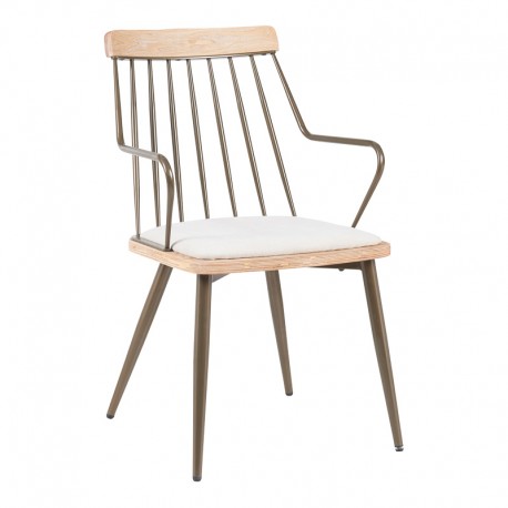 332-000031 Πολυθρόνα Posse pakoworld μέταλλο μπρονζέ-white wash ξύλο-μπεζ ύφασμα 52x59x83εκ