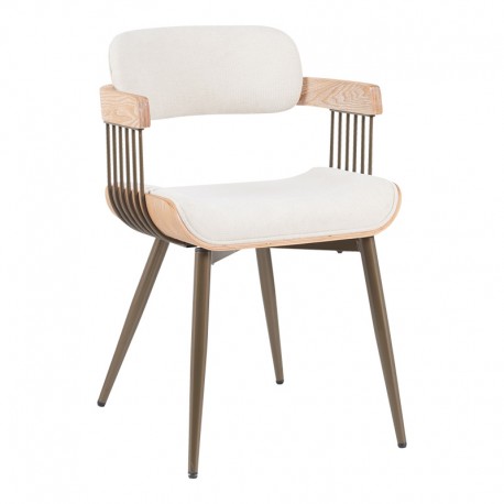 332-000027 Πολυθρόνα Cameo pakoworld μέταλλο μπρονζέ-white-wash ξύλο-μπέζ ύφασμα 53x49.5x75.5εκ