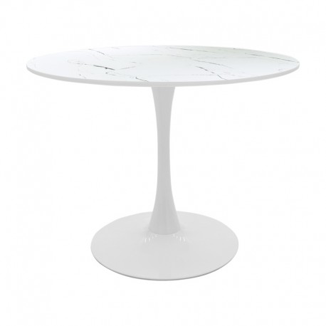 029-000372 Tραπέζι Balou pakoworld mdf σε λευκή απόχρωση με όψη μαρμάρου Φ100x73εκ