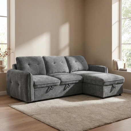 0011.HS10DG Marlon γωνιακός καναπές κρεβάτι με αποθηκευτικό χώρο 232x157x90εκ. Γκρι Σκούρο με αναστρέψιμη γωνία  Γκρι σκούρο 232
