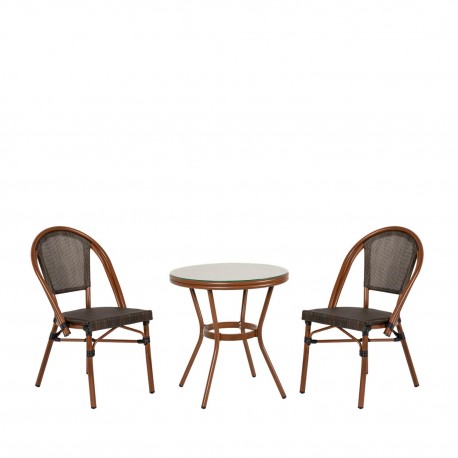 14990227 Σετ Τραπεζαρία Κήπου ArteLibre BURUNDI Μπαμπού Αλουμίνιο/Γυαλί Με 2 Καρέκλες 14990227 Καφέ/Φυσικό