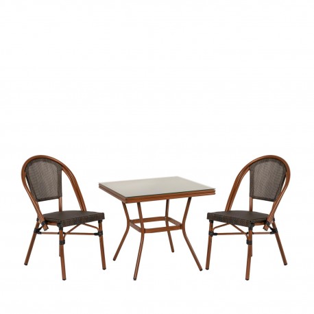 14990228 Σετ Τραπεζαρία Κήπου ArteLibre ANGOLA Μπαμπού Αλουμίνιο/Γυαλί Με 2 Καρέκλες 14990228 Καφέ/Φυσικό