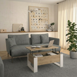 0121.GM44 Denver τραπεζάκι σαλονιού με σερβιτόρο 90x52x40/52εκ. Blond Oak /  Λευκό  Blond Oak / Λευκό 90x52εκ. Ύψος : 40 / 52εκ.