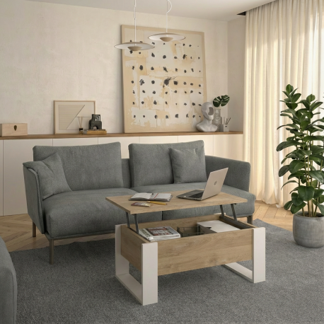 0121.GM44 Denver τραπεζάκι σαλονιού με σερβιτόρο 90x52x40/52εκ. Blond Oak /  Λευκό  Blond Oak / Λευκό 90x52εκ. Ύψος : 40 / 52εκ.