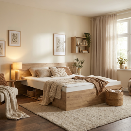 0041.GM73 Anis κρεβάτι διπλό με αποθηκευτικούς χώρους 205x215x80εκ.  ( για στρώμα 160x200εκ. ) Artisan Oak / Λευκό  Artisan Oak 