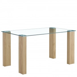 15380004 Τραπέζι Τραπεζαρίας ArteLibre ASHMOOR Φυσικό Γυαλί/Ξύλο 140x80x75cm Φυσικό/Διάφανο