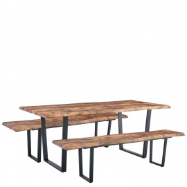 15380010 Σετ Τραπεζαρία (2+1) ArteLibre NORTHAM Καρυδί/Μαύρο Μέταλλο/Ξύλο Καφέ/Μαύρο/Καρυδί