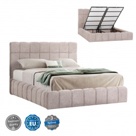 ΚΡΕΒΑΤΙ RAMON ΜΕ ΑΠΟΘ. ΧΩΡΟ HM720.10 ΥΦΑΣΜΑ TEDDY ΜΠΕΖ-ΓΙΑ ΣΤΡΩΜΑ 160x200εκ
