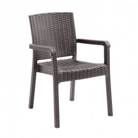 Ε3030,4 LORA Pro Πολυθρόνα Κήπου - Βεράντας Στοιβαζόμενη, PP-UV (Rattan Look) Καφέ