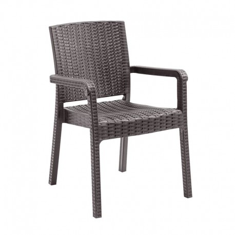 Ε3030,4 LORA Pro Πολυθρόνα Κήπου - Βεράντας Στοιβαζόμενη, PP-UV (Rattan Look) Καφέ