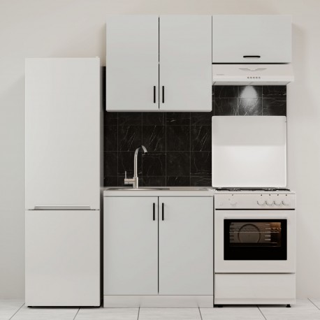 GR-MOD140W Κουζίνα Modest Σετ 3 Κουτιών Λευκό Άνω Κουτιά 140cm Κάτω 80cm