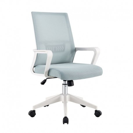 ΕΟ585,2 BF2965 Πολυθρόνα Γραφείου Ύφασμα Γκρι-Μπλε Mesh, Βάση PP Άσπρο