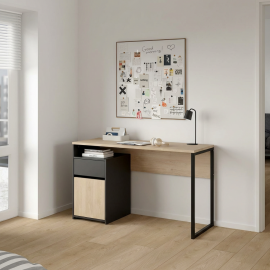 0111.TV21 Function Plus γραφείο με ντουλάπι και συρτάρι 130,4x48,4x76,5εκ. Jackson Hickory Matt / Μαύρο Jackson Hickoty Matt / Μ