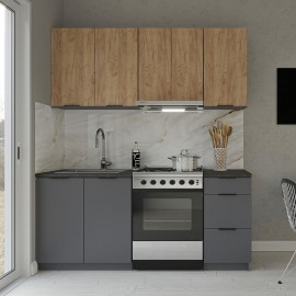 GR-SAMOSCRAF Κουζίνα Samos Craft 5 Τεμαχίων Γραφίτης-Χρυσό Δρυς