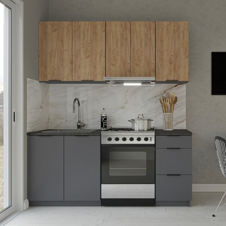 GR-SAMOSCRAF Κουζίνα Samos Craft 5 Τεμαχίων Γραφίτης-Χρυσό Δρυς