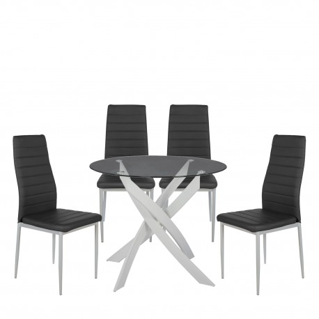 14990396 Σετ Τραπεζαρία (4+1) ArteLibre HEKLA Λευκό/Γκρι/Μαύρο Μέταλλο/PVC/Γυαλί 90x90x74cm Γκρι/Μαύρο/Λευκό