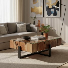 343-000078 Τραπέζι σαλονιού Borth Inart teak ξύλο σε φυσική απόχρωση 135x90x40εκ
