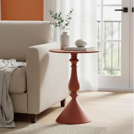 128-000056 Βοηθητικό τραπέζι Lalou pakoworld μέταλλο σε απόχρωση terracotta Φ40x55εκ