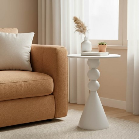 128-000069 Βοηθητικό τραπέζι Bilane pakoworld μέταλλο σε κρεμ απόχρωση Φ39x60εκ