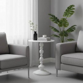 128-000060 Βοηθητικό τραπέζι Anesor pakoworld μέταλλο σε κρεμ απόχρωση Φ40x52εκ