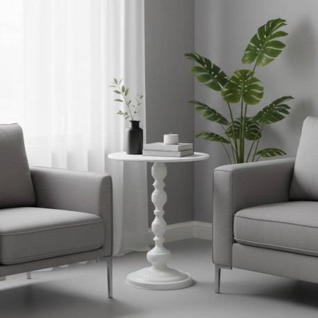 128-000060 Βοηθητικό τραπέζι Anesor pakoworld μέταλλο σε κρεμ απόχρωση Φ40x52εκ