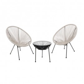 Ε245,12S ACAPULCO Set Κήπου - Βεράντας: Τραπέζι+2 Πολυθρόνες, Μέταλλο Μαύρο / Rattan Άσπρο & Μαύρο