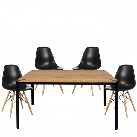 14990480 Σετ Τραπεζαρίας (4+1) ArteLibre KENYCOLT Φυσικό/Μαύρο Ξύλο/PP 120x70x75cm