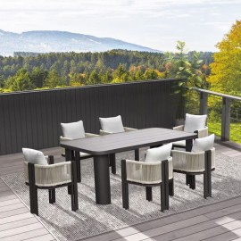 Ε6753,1 BOSTON Dining Set Τραπεζαρία Κήπου Βεράντας: Τραπέζι + 6 Πολυθρόνες Alu Ανθρακί - Μπεζ