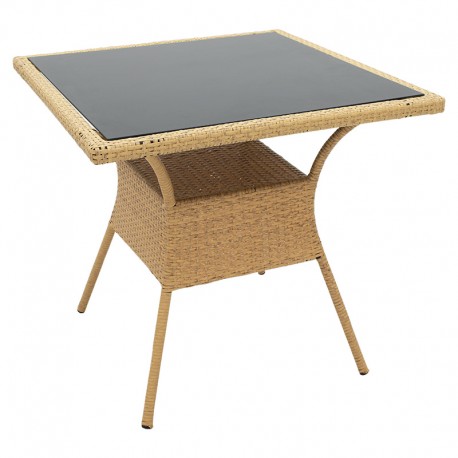 140-000035 Τραπέζι Laura pakoworld μέταλλο-pe rattan φυσικό 80x80x75εκ