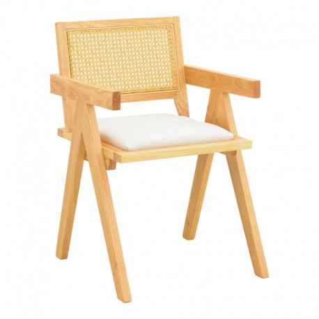 382-000009 Πολυθρόνα Winslow pakoworld rubberwood σε φυσική απόχρωση-ύφασμα λευκό 51x54x80εκ