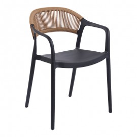262-000051 Πολυθρόνα Ankara pakoworld στοιβαζόμενη pp-pe rattan σε μαύρη-φυσική απόχρωση 54x55.5x77εκ
