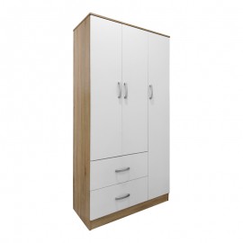 383-000042 Ντουλάπα τρίφυλλη με 2 συρτάρια Athos pakoworld σε sonoma-λευκή απόχρωση 90x42x180εκ
