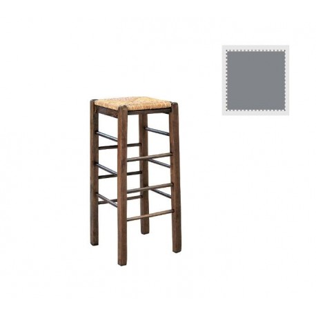 Ρ977,Ε10 ΤΑΒΕΡΝΑΣ Σκαμπό BAR, Οξιά Βαφή Εμποτισμός Λάκα Γκρι, Κάθισμα Ψάθα