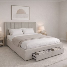 Ε8077,1 NEBRASKA Κρεβάτι Διπλό με Αποθηκευτικό Χώρο+2 Συρτάρια, για Στρώμα 160x200cm, Ύφ.Μπεζ