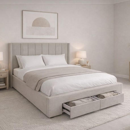 Ε8077,1 NEBRASKA Κρεβάτι Διπλό με Αποθηκευτικό Χώρο+2 Συρτάρια, για Στρώμα 160x200cm, Ύφ.Μπεζ