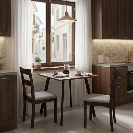 390-000008 Τραπέζι Squaro pakoworld καρυδί mdf με μαύρα μεταλλικά πόδια 80x80x75εκ