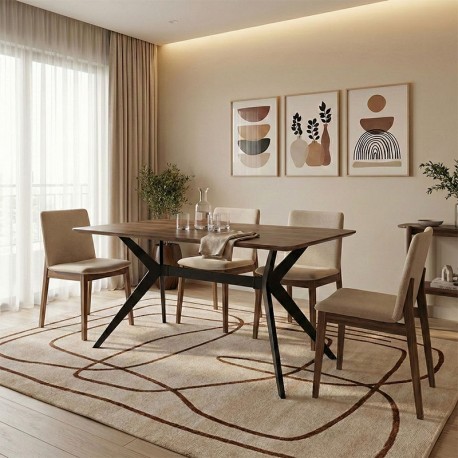 390-000018 Τραπέζι Ezali pakoworld mdf καρυδί με μαύρα μεταλλικά πόδια 140x80x75εκ