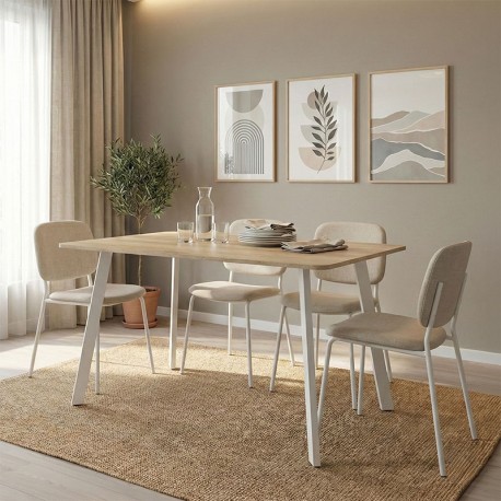 390-000011 Τραπέζι Squaro pakoworld sonoma mdf με λευκά μεταλλικά πόδια 120x70x75εκ