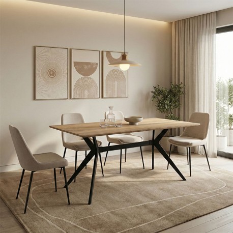 390-000019 Τραπέζι Ezali pakoworld sonoma mdf με μαύρα μεταλλικά πόδια 160x90x75εκ